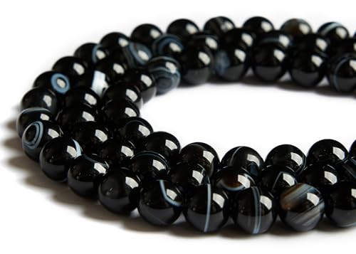 100pcs 10mm Black Stripe Agate Beads Natural Gemstone Beads Round Loose Beads for Jewelry Making - color: Black Stripe Agate, size: 10mm