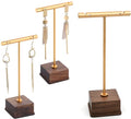 3 Pack Earring Display Stand, Golden Metal Earring T Bar Stand, Jewelry Towers with Wooden Square Base, Earring Hanging Holder for Jewelry Organizer Display