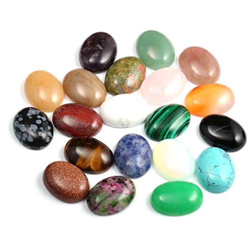 CAB Cabochon Natural Stone Beads for Jewelry Making - Oval, Random Color, Crystal Quartz - Size 15x20 mm, 20 Pieces - size: 15x20mm