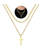 Yooblue Cross Necklace for Men, Gold Black Silver Mens Cross Necklaces Stainless Steel Cross Pendant Necklace Simple Jewelry Gifts Cross Chain Necklaces for Men - color: 14K-Gold-Plated, style: 22in/24in