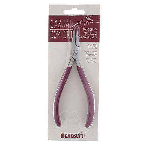 The Beadsmith Chain Nose Pliers – 6-Inches (152 mm) Jewelry-Making Tool w/Polished Steel Head, PVC Comfort Grip, & Double-Leaf Springs