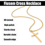 Fiusem Easter Basket Stuffers Cross Necklace for Men and Women, 14K Gold Plated Mens Cross Necklaces with 3.5mm Cuban Chain, Stainless Steel Pendant Chain 16-24 Inches - size: 22 Inches, style: Medium gold cross:1.8"*1.05"