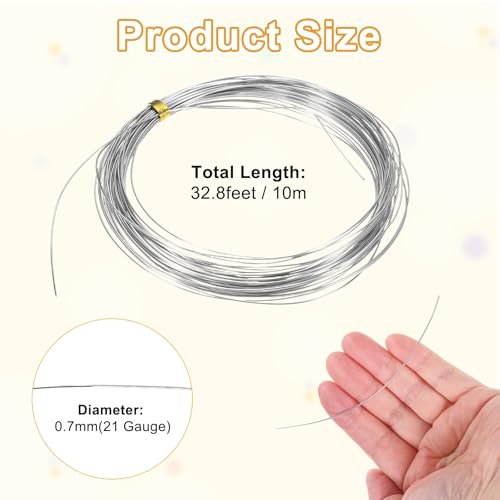 M METERXITY 21 Gauge Stainless Steel Craft Wire, 0.7mm 32.8 ft Bendable Floral Snare Wire for Jewelry Making/Sculpting/Armature Crafting/Floral Bonsai/DIY Crafts - size: 21 Gauge x 32.8 ft