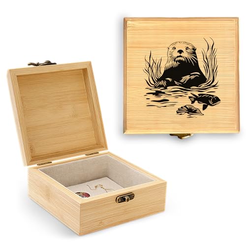 Otter Trinket Keepsake Decorative Jewelry Box, Gifts For Women, Otter Lovers Themed Decor Decorations, Home Room Ring Earrings Necklace Organizer Holder Vintage Wooden Box! - color: Otter