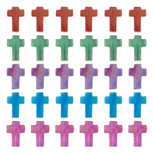 50 Pcs Shell Cross Beads Natural Freshwater Shell Beads Colorful Crucifix Spacer Bead Easter Charms for DIY Necklace Bracelet Earring Jewelry Making - color: Shell-Colorful