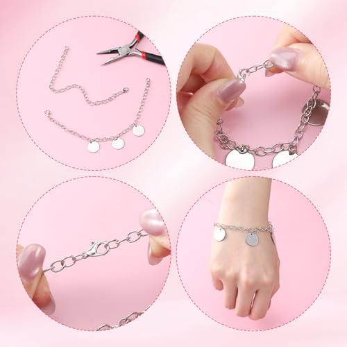 12 Pack DIY Charm Bracelet Chain Silver Chain Bracelets with Lobster Clasps Jewelry Making Bracelets Chains Metal Bracelet Link Chains Crafts Supplies for Women Men
