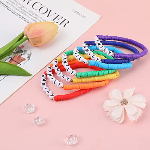 Rainbow Heishi Surfer Bracelets Set for Women Stackable Clay Beaded Bracelets Disc Stretch Preppy Bracelets Layering Colorful Friendship Bracelets Team Cheer Bulk Boho Summer Beach Jewelry Gift - style: FAMILY