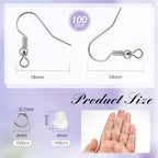 TOAOB 300pcs Earring Hooks Kits White Gold French Ear Wires with Ball and Coil 18mm Fish Hook Earring Making Supplies with Jump Rings and Clear Silicone Ear Backs for DIY Jewelry Findings - color: White gold