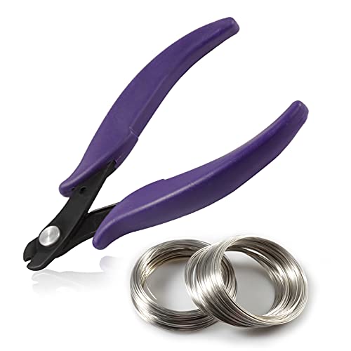 5.5 Inch Memory Wire Cutter Kit - 200 White K Memory Wire Loops for Jewelry Making - color: White K