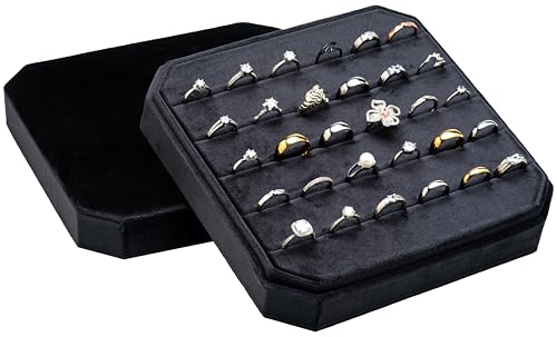 Multiple Velvet Ring Storage Organizer Display Tray Jewelry Box Earring Holder Case for Wedding Birthday Christmas Day (Black) - color: Black