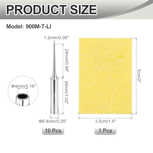 MECCANIXITY Pack of 10 900M Solder Tips Internally Heated Soldering Tips with Cleaning Sponge Pad Replacement Welding Accessories Kit for Electrical Solder Station Tip (900M-T-LI) - style: 900M-T-LI