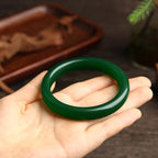 Landical 2.4'' Natural Jade Bracelet for Women Jade Bangle Bracelets with Box Good Luck Bangle Jewelry Gift for Mother - color: Dark Green