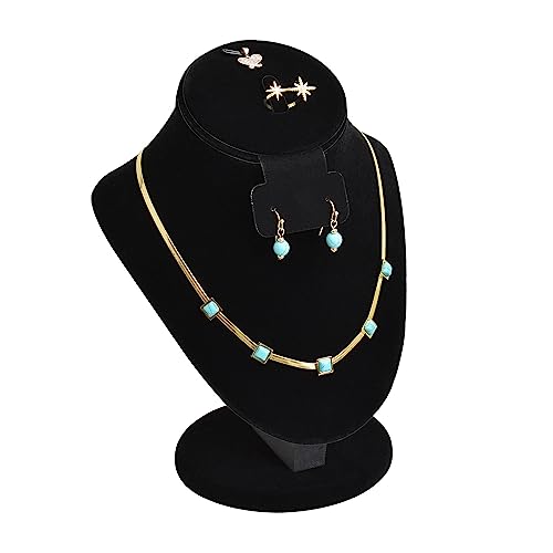 MOOCA Jewelry Display, Black Velvet Stand, Necklace Mannequin, Adjustable Hook, Wood Base, Fits Choker Necklaces, Jewelry Storage - color: Black Velvet