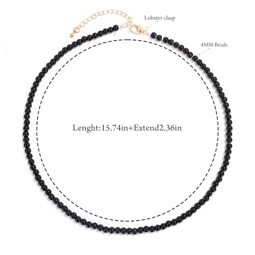 Crystal Choker Necklaces for Women,4mm Handmade Natural Stone Choker Beaded Necklace Healing Crystal Necklace Gemstone Bead Necklaces for Women - color: Black Obsidian