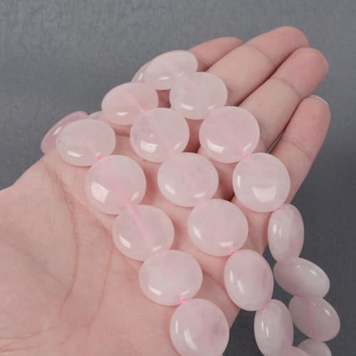 Natural Rose Quartz 20mm Coin Disc Loose Beads 16 Inch for DIY Jewelry Making Beads - color: Rose Quartz