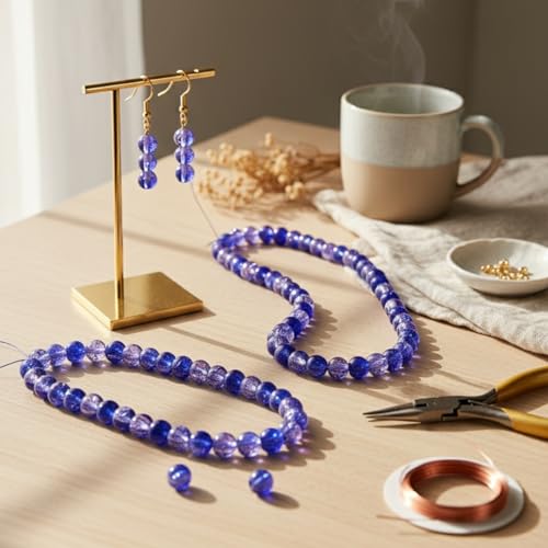 DandS ltd Crackle Lampwork Glass Beads for Jewelry Making, Dark Purple, Vibrant DIY Bracelets, Necklaces, Earrings, Beading Supplies & Craft Kits for Handmade Jewelry, 80pcs 0.39 inch (10mm), #J235-10 - color: Dark Purple