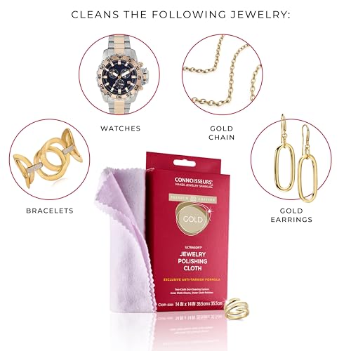 CONNOISSEURS Premium Edition Extra Large Polishing Cloth Bundle for Silver & Gold Jewelry - Ultrasoft Fabric with Anti-Tarnish Formula - (2 Pack) 14x14 Inches - style: 14 x 14 Inches - 2 Cloth - Silver and Gold