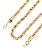 Bandmax Solid 1.5mm/2mm/3mm/6mm Rope Chains for Men Women 14K Gold Plated/Black Plated Stainless Steel Twist Chain 16-30 Inches, with Gift Box - color: 11 6MM Gold Plated