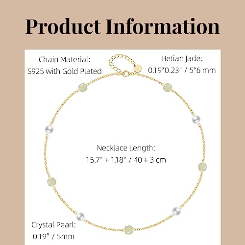 Natural Hetian Jade & Pearls Beaded Necklace Bracelet Jewelry for Women, Lucky Green Jade White Pearl Charm Adjustable Chain Jewelry Gift for Mom Lover her - color: Necklace