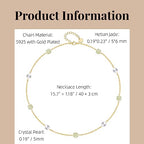 Natural Hetian Jade & Pearls Beaded Necklace Bracelet Jewelry for Women, Lucky Green Jade White Pearl Charm Adjustable Chain Jewelry Gift for Mom Lover her - color: Necklace