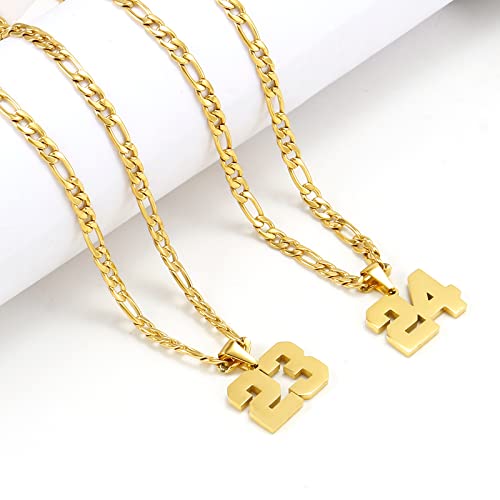 Personalized Jersey Number Necklaces for Mens,Athletes Stainless Steel Sport Number Pendant Chain for Mens Baseball/Basketball/Football Team Inspiration Jewelry with Gifts - color: Gold, style: 4 Gold