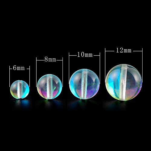 RUBYCA Round Moonstone Crystal Glass Beads Aura Iridescent for Jewelry Making (1 Strand, 6mm, Blue) - color: Light Blue, size: 6mm