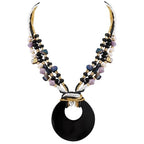 Coiris Shell Pendant Statement Strand Necklace for Women Boho Multi Beads Natural Stone Colorful Necklace Bohemian Handmade Chunky Shell Beaded Collar Jewelry for Women - color: Black
