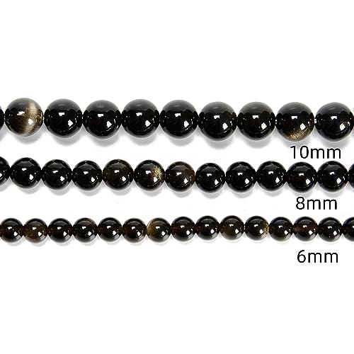 61Pcs Black Golden Obsidian 6mm Beads Natural Stone Round Gemstone Genuine Real Stone for DIY Bracelet Jewelry String Making - color: Black Golden Obsidian, size: 6mm