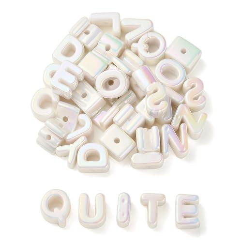DanLingJewelry 90Pcs Random White Large Acrylic Letter Beads UV Plating Iridescent A-Z Alphabet Beads for Jewelry Making DIY Bracelets Key Chains