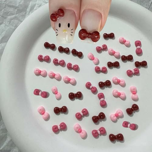 ONPRESS 100Pcs Mini Bow Nail Art Charms Mixed 3D Resin Cat Bow Nail Charms Cute Sweet Candy Colors Cartoon Flatback Bowknot Nail Art Stud Decorations for Acrylic Nails DIY Crafts Phone Case Decor - color: yellow