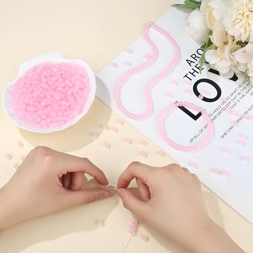 500Pcs Pink Glass Beads for Bracelets, 6mm Round Crystal Glass Beads for Jewelry Making Necklaces Kits Bracelet Earring DIY Crafts(Pink) - color: Pink