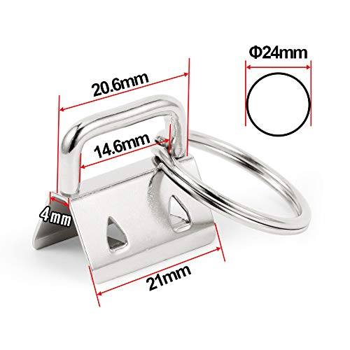 SPEEDWOX 20 Sets of Key Fob Pliers 0.8 Inch Key Fob Hardware with Keychain Split Rings Webbing Fabric Strapping White Nickel Glass Breaking Pliers Tools with Rubber Tips - size: 0.8" White Nickel