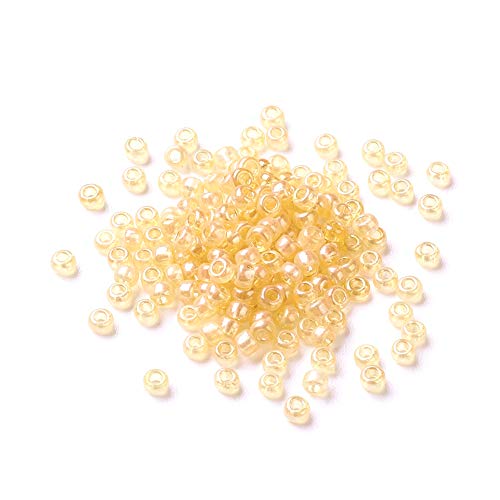 Craftdady 12/0 Glass Seed Beads 2x1.5mm Transparent Lustered Round Loose Pony Beads PaleGoldenrod About 3000Pcs for Jewelry Making Hole: 0.3mm - color: PaleGoldenrod, 2x1.5mm
