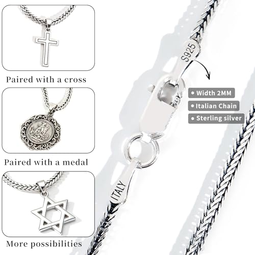 Solid 925 Sterling Silver Necklace For Men, wide 2-3-4mm Rope Link Chain Necklace For Women Mens With Lobster Clasp, Gifts For Him 18 20 22 24 Inch - size: 18 Inch, style: 2MM (Sterling Silver)