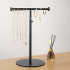 niffgaff T Bar Purse Display Stand Tabletop: Adjustable Height Handbag Holder, Countertop Hanging Rack for Long Necklace Scarf Lanyard, Black - color: Black