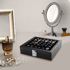Ring Jewelry Organizer Box, 36 Slots Rings Display Storage Case Earring Showcase - Black Velvet Jewelry Stand Holder Tray with Transparent Glass Lid - Ideal Gift for Women Girl - size: 36 Slot