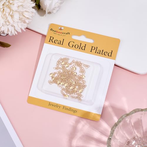 Beebeecraft 1 Box 20Pcs Extension Chain 18K Gold Plated Brass 55.5mm Curb Chain Extenders End Chains with Heart for Necklace Bracelet Jewelry Making - color: Gold-heart