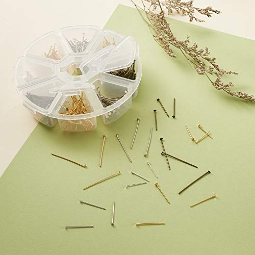 Craftdady 650Pcs Flat Head Pins 16mm 20mm 30mm Mixed Colors Wire Headpins for Jewelry Making - color: Gold & Silver, Flat Headpins