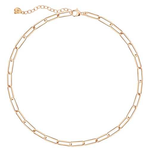 Dremmy Studios Dainty Gold Choker Necklace for Women 14K Gold Plated Coin Disc Figaro Layered Beaded Flat Mariner Sideways Cross Wishbone Link Clavicle Necklaces - style: 5.0mm Paperclip Chain