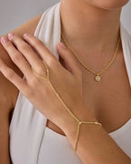 PAVOI 14K Gold Plated Hand Chains for Women - Adjustable Hand Chain Bracelet and Ring - Trendy Gold Handchain Bracelet Stack Summer Jewelry - Beads, Pearl, and Cubic Zirconia Body Jewelry - style: Crimp Chain