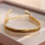 Tila Beaded Stretch Strand Bracelets for Women, Cute Boho Stackable Handmade Colorful Mixed Flat Square Beads Elastic Beach Surfer Bracelet Trendy Jewelry Friend Gift - color: Solid Gold