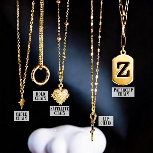 stino 20 Pack (5 Styles) Stainless Steel Chains for Jewelry Making, Bulk Gold Plated Chains, Satellite, Paper Clip, Lip, Rolo, Cable Mixed Styles (Gold (19 inch)) - color: Gold Plated (19 inch)