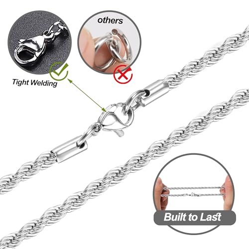 LOYALLOOK 6PCS Silver Chain for Men Women Stainless Steel Cross Chain Layered Cuban Link Figaro Snake Box Chain Cross Pendant Necklace 18-20IN/20-22IN - size: 18inch/20inch