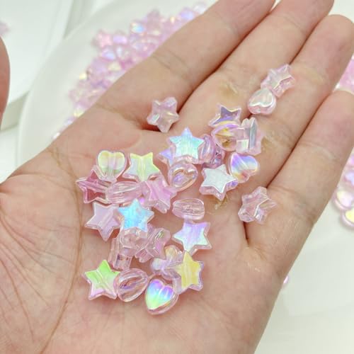 450 Pcs Acrylic Beads - Crystal Star & Heart Shapes for Jewelry Making - DIY Bracelet, Necklace & Earrings (Pink) - color: Pink