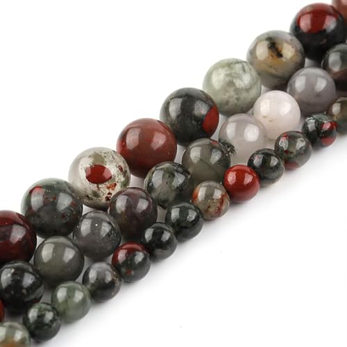 HAAMIIQII 35pcs 10mm Natural African Bloodstone Beads Round Loose Gemstone Beads for Jewelry Making Strand 15 Inch - color: African Bloodstone, size: 10mm 35pcs
