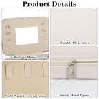 2-Pack PU Leather Travel Jewelry Organizer Cases with Mirror for Women, Portable Velvet Jewelry Box Set for Earrings, Rings, Necklace, Bracelet - Luxury Gift Set (Beige)