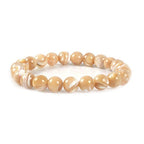 Justinstones 8mm Round Beads Stretch Bracelet 7 Inch Unisex - color: Khaki Mother Of Pearl