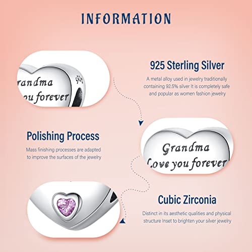 Mothers Day Birthday Number Love Family Friendship Graduation Auntie Grandma Dad Mom Charms for Pandora Bracelets Necklaces, Gifts Women, for Anniversary Valentines Christmas - style: Grandama Charm