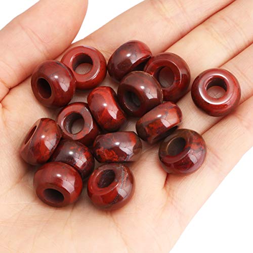 Nupuyai Pack of 30 Large Hole Stone Loose Beads for Jewelry Making, Polished Rondelle European Beads fit Charms Bracelet, Red Jasper - color: Deep Red, size: 14x8mm