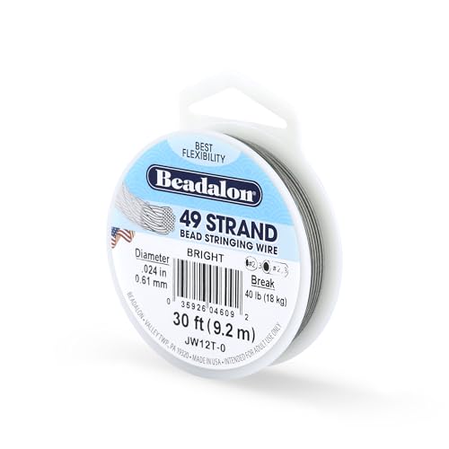 Beadalon 49 Strand Stainless Steel Bead Stringing Wire, .024 in / 0.61 mm, Bright, 30 ft / 9.2 m - color: Bright, style: .024 in / 0.61 mm, 30 ft / 9.2 m